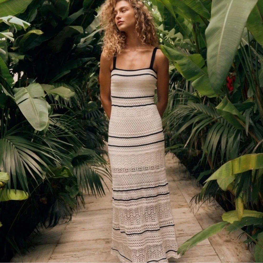 Abercrombie & Fitch White and Black Crochet Maxi Dress